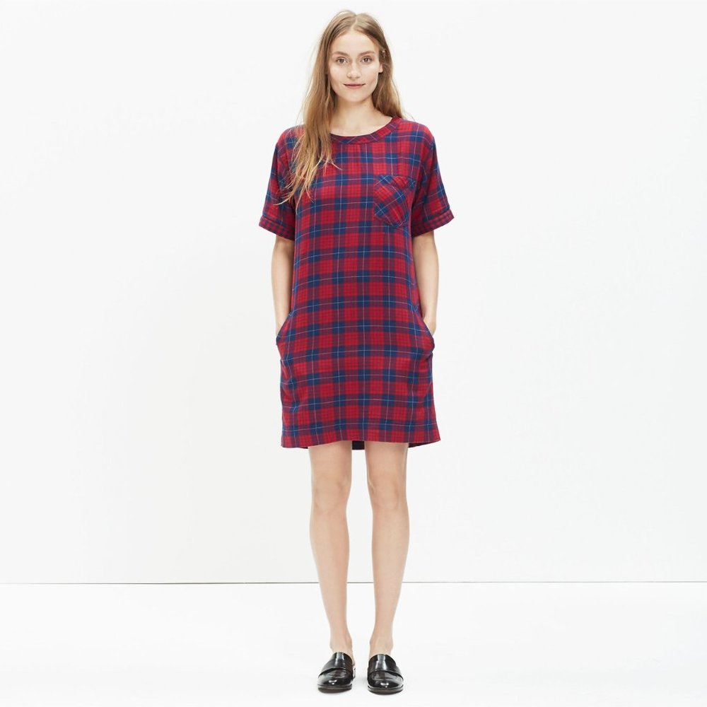 Madewell Short-Sleeve Plaid Dress, Size XS